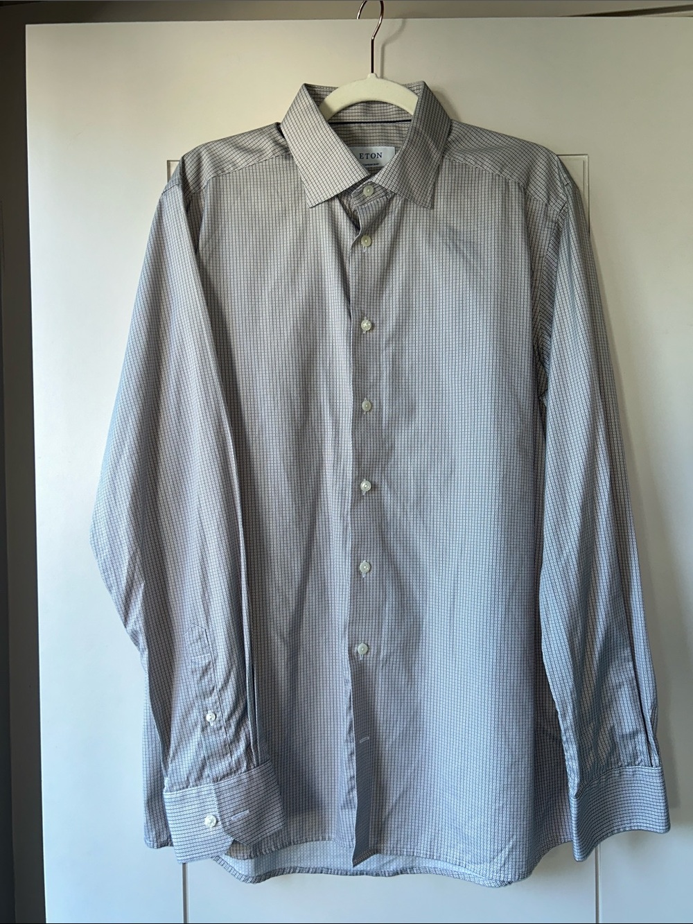 Eton Men's Blue Micro-Check Dress Shirt